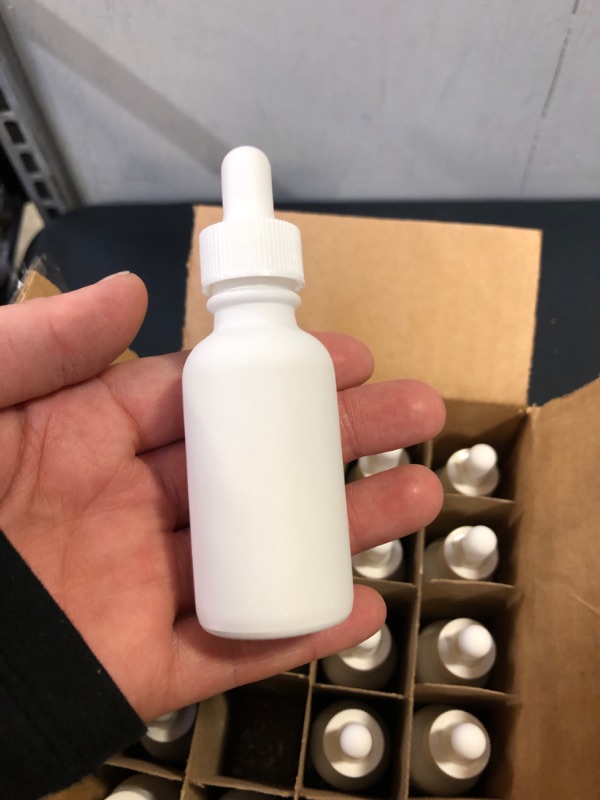 Photo 4 of 24 Pack White Coated Boston Round Essential Oils Aromatherapy Glass Bottles Jar With White dropper cap, 1oz
