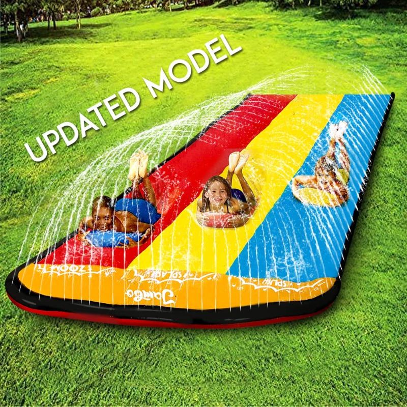 Photo 1 of JAMBO Triple Lane Slip, Splash and Slide (Newest Model) Slip and Slide for Backyards with 3 Boogie Boards | Water Slide Waterslide | 16' Foot 3 Racing Lanes with Sprinklers | Backyard Water Toys Slide
