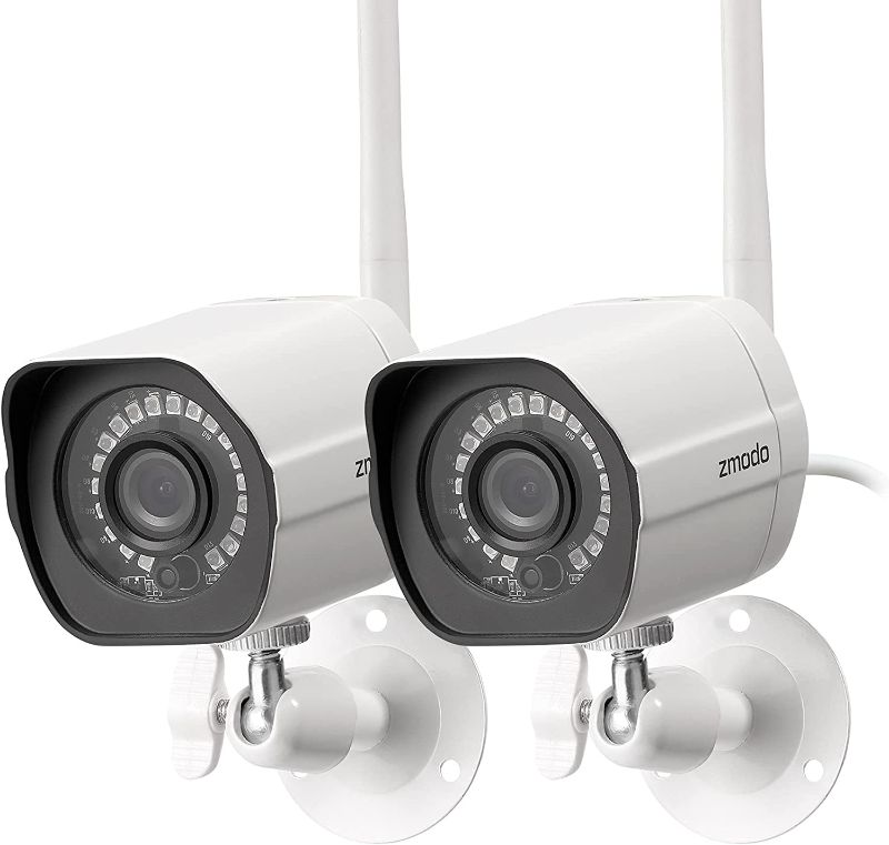 Photo 1 of Zmodo Outdoor Security Camera Wireless (2 Pack), 1080p Full HD Home Security Camera System, Works with Alexa and Google Assistant, White (ZM-W0002-2)
