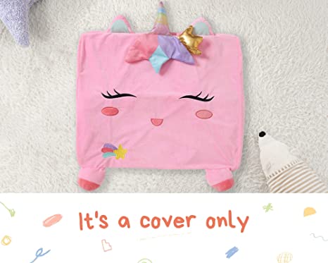 Photo 2 of Kids Stuffed Animal Storage Bean Bag Chair Cover | 24”x24”x20 Extra Soft Velvet Plush Toys Holder and Organizer | Decorative Room Organization for Soft Toy, Pillow, Blanket | Cover Only (Unicorn)