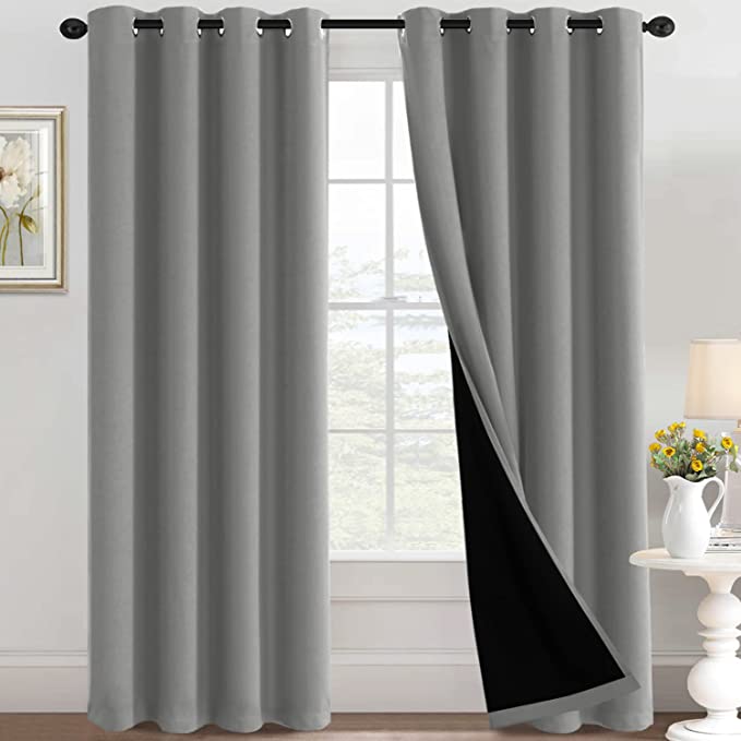 Photo 1 of 100% Blackout Curtains Thermal Insulated Full Blackout Curtains for Living Room Energy Efficiency Window Draperies for Bedroom with Black Liners (1 Panel, 52-inch W by 84-inch L, Dove Gray)