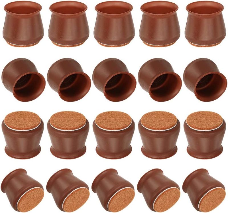 Photo 1 of  20 Packs Silicone Floor Protectors, Chair Protectors for Wooden Floors, Chair Leg Caps with Anti-Slip Felt Pads, Chair Protection Legs for Scratches & Noise, Size of 1.1-1.75 inch (Brown)