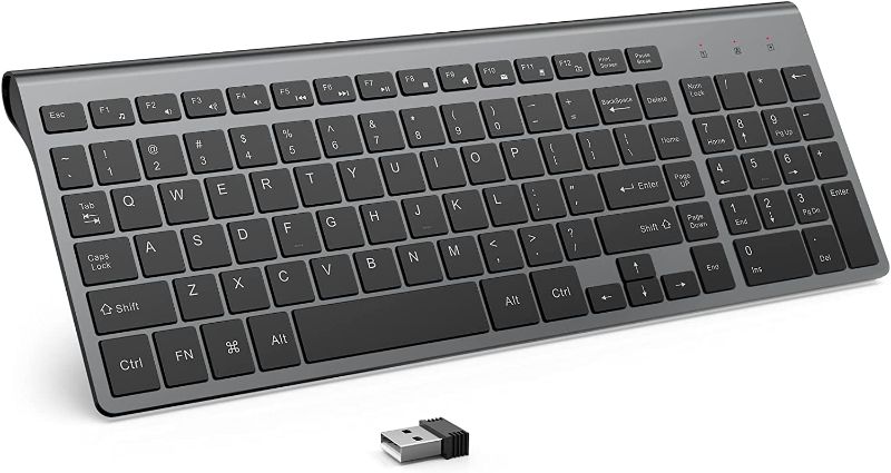 Photo 1 of Wireless Keyboard, J JOYACCESS 2.4G Slim and Compact Wireless Keyboard with Numeric Pad for Laptop, MacBook Air, Apple, Computer, PC(Black and Grey)
