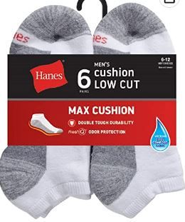 Photo 1 of Hanes mens Hanes Men's Max Cushion Low Cut 6-pair Pack, Available in Big & Tall Casual Sock, White, 12-Jun US SIZE 6-12
