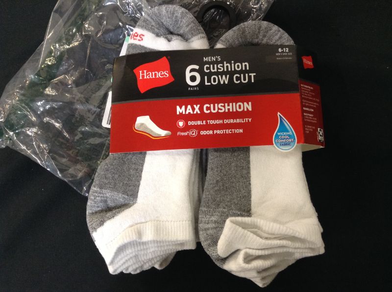 Photo 2 of Hanes mens Hanes Men's Max Cushion Low Cut 6-pair Pack, Available in Big & Tall Casual Sock, White, 12-Jun US SIZE 6-12
