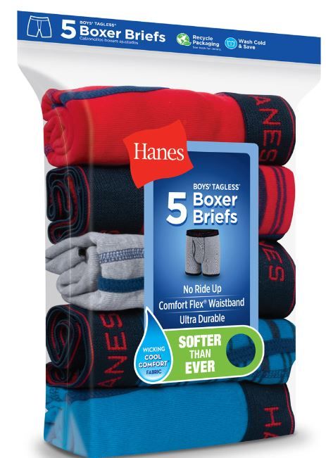 Photo 1 of Hanes Boys' Ringer Boxer Briefs with Comfort Flex Waistband, 5-Pack SIZE LARGE IMAGE USED FOR REFERENCE 
