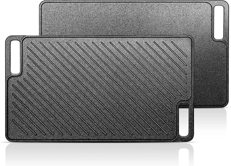 Photo 1 of 1-Piece 16.50 Inch Cast Iron Griddle Plate | Reversible Pre-Seasoned Cast Iron Grill Pan for Gas Stovetop | Double Sided Used on Open Fire & in Oven | Pre-Coated With Oil
