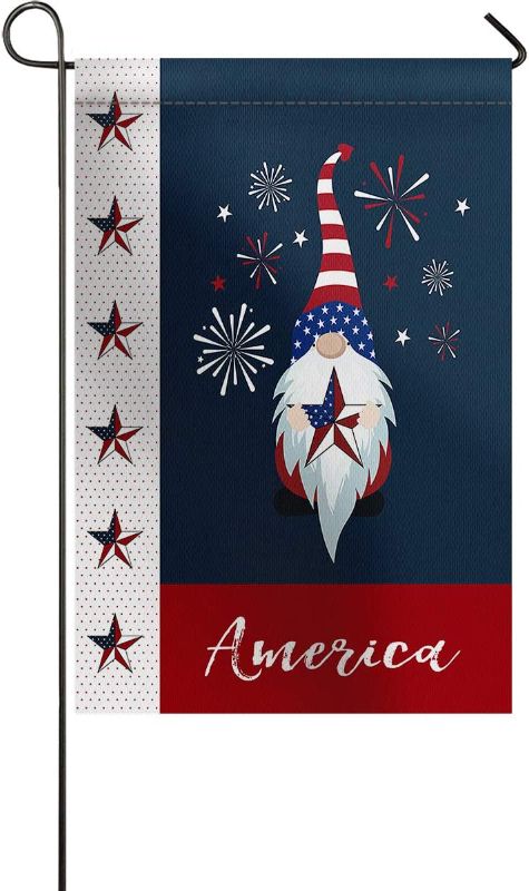 Photo 1 of Big buy store Garden Flag Double-Sided Banner Festival Decoration for All Seasons Happy Independence Day Durable Welcome Garden Flag for Outside Courtyard Lawn Porch Party Flag Gnome 28x40 inches