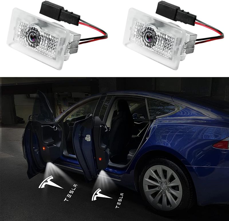 Photo 1 of Tesla Puddle Lights, Car Door Welcome Courtesy Step LED Emblem Logo Projector Accessories, Easy Replacement Interior Laser Ghost Shadow Lamp for Model S, 3, X, Y,(2 Pack) HOLYSHINE