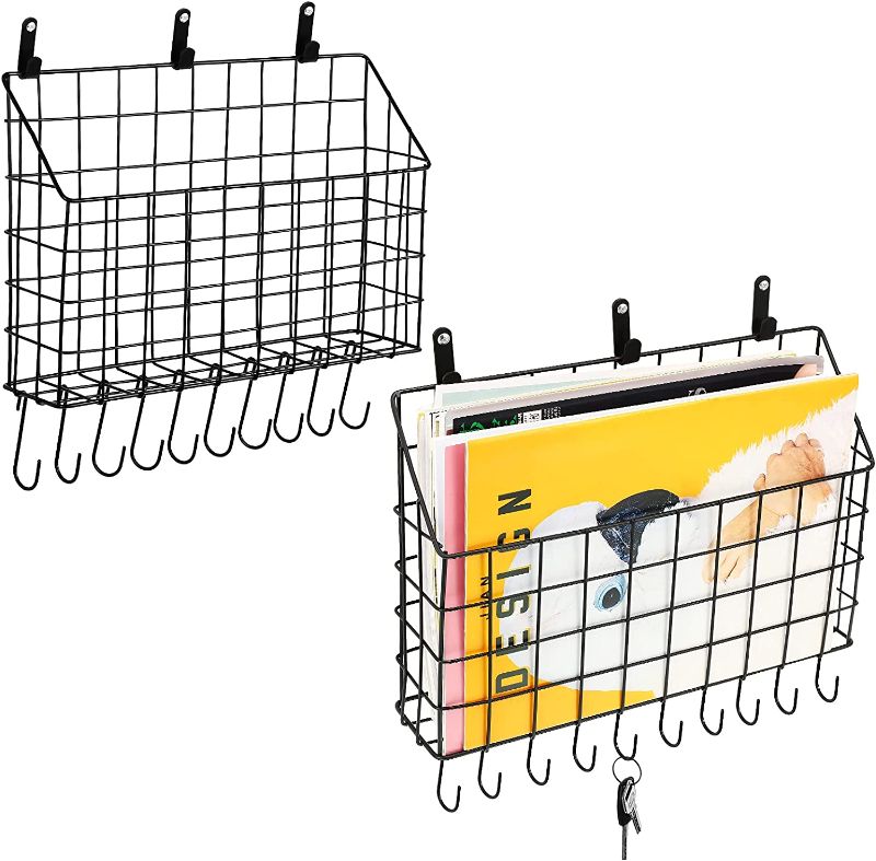 Photo 1 of Hotop 2 Pieces WallMounted Magazine Rack, Hanging Wall Files Organizer Metal Wire Magazine Newspaper Basket Storage with Hooks for Home Office School Supplies, Black
--- factory sealed ---- 