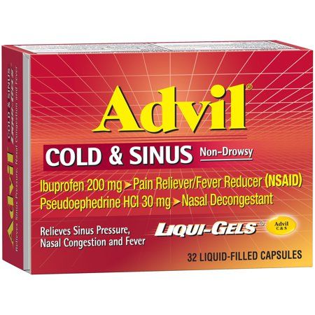 Photo 1 of Advil Cold & Sinus Non-Drowsy Pain Reliever/Fever Reducer & Decongestant Liqui-G--- factory sealed ---- 