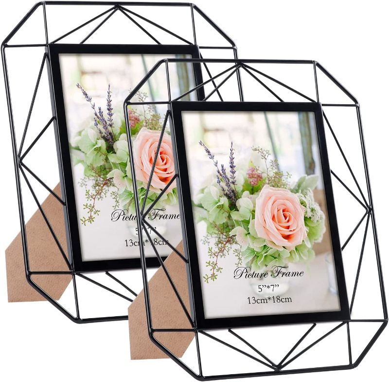 Photo 1 of 5x7 Picture Frame Set of 2, Black Metal Photo Frames for 5 by 7 Inch Pictures, Wall Mounting and Tabletop Display
--- factory sealed ---- 