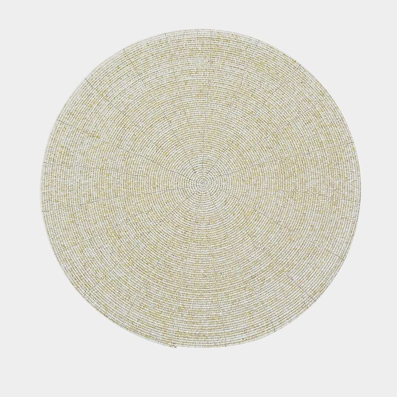 Photo 1 of Beaded Placemats; Set of 2, White-Ivory, Round, 13 inch; for Dining, Occasional, Home Setting; Hand Made in Bali, by Shon Life Style
--- factory sealed ---- 