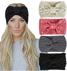 Photo 1 of Chalier 4 Pcs Warm Winter Headbands for Women Cable Crochet Turban Ear Warmer Headband Gifts
