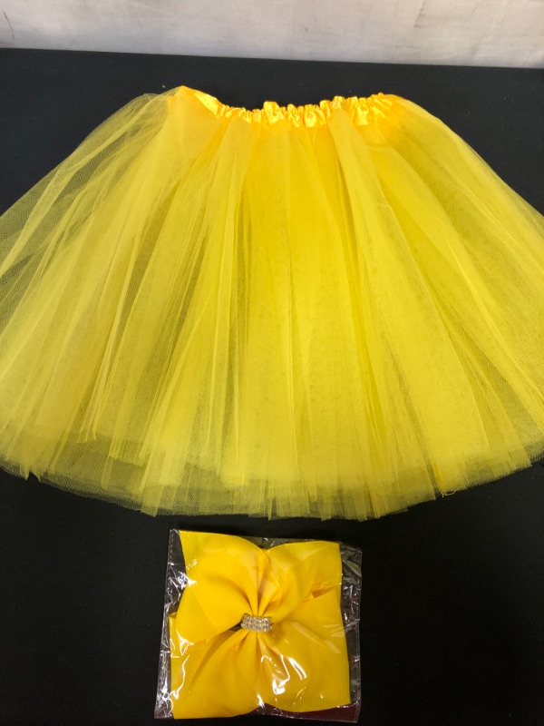 Photo 3 of Layered Tulle Tutu Skirt for Girls with Hairbow, Ballet Dressing Up Kid Tutu Skirt YELLOW SIZE-5L