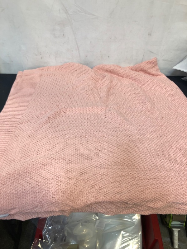 Photo 1 of 100% Pure Cotton Knit Throw Blanket HOME DECOR BABY PINK 