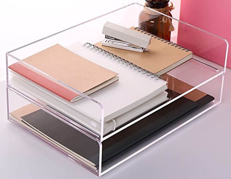 Photo 1 of SANRUI Acrylic Stackable Letter Tray Desk Organizer Clear Paper Tray 2-Pack