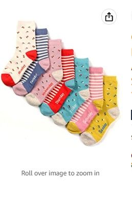 Photo 1 of COTTON DAY 7 Days of the Week Kids Girls Short Socks Cute Animal Floral Stripes Stars Seamless Toe