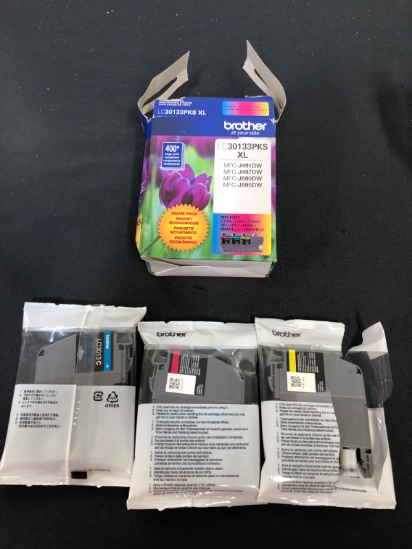 Photo 1 of Brother LC30133PKS XL Cyan, Magenta, Yellow Ink Cartridges, , LC30133PKS ( YELLOW HAS BEEN OPEN) 

