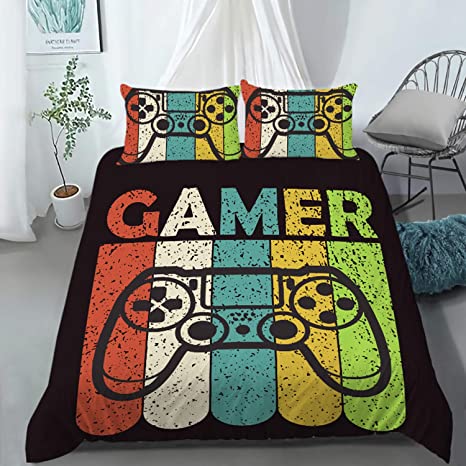 Photo 1 of AILONEN Gamer Bedding Sets for Boys, Gaming Duvet Cover Set Twin Size,Boys Video Games Comforter Cover,Playstation Designs Bed Set for Teen Boys Bedroom,Gamepad Controller,3 Piece with 2 Pillow Shams
