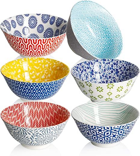 Photo 1 of Amazingware Porcelain Bowls - 18 Ounce for Cereal, Soup, Salad and Pasta, Set of 6, Assorted Designs
