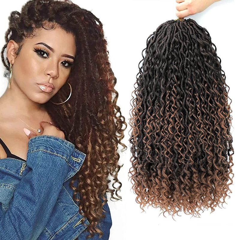 Photo 1 of 6 Packs Curly Faux Locs Crochet Hair 18 Inch Goddess Locs Crochet Hair Hippie Locs Synthetic Braids Boho Style Hair Extensions (18Inch, 6 Packs, T30)
