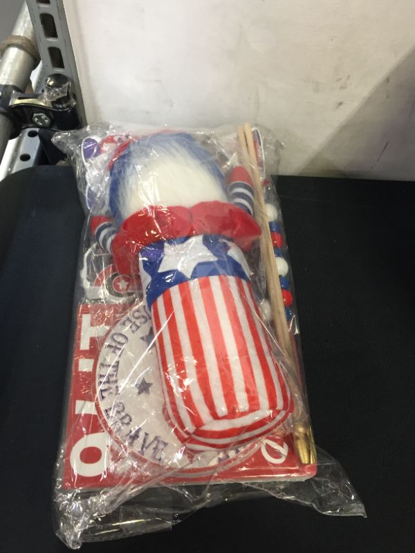 Photo 1 of 4th of July Decorations Tiered Tray Decor, Patriotic Decorations 3D Wood Sign Fourth of July Decorations for American Independence Memorial Day Kitchen Home Party Decor (8 PCS)
