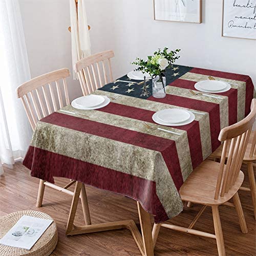 Photo 1 of 4th of July Tablecloth Rectangle/Oval Patriotic Table Cloth Independence Day Retro National American Flag Waterproof Tablecloths for Patio Polyester Table Cover Protector Kitchen Decoration 60x120in
