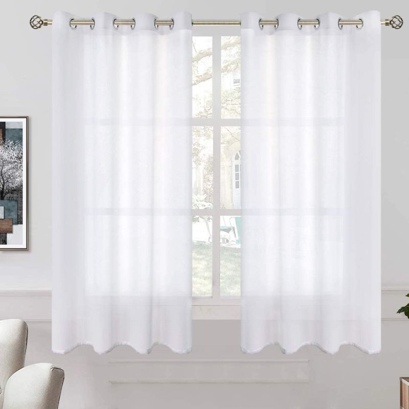 Photo 1 of BGment Linen Look Semi Sheer Curtains for Bedroom, 52 x 54 Inch White Grommet Light Filtering Casual Textured Privacy Curtains for Bay Window, 2 Panels
