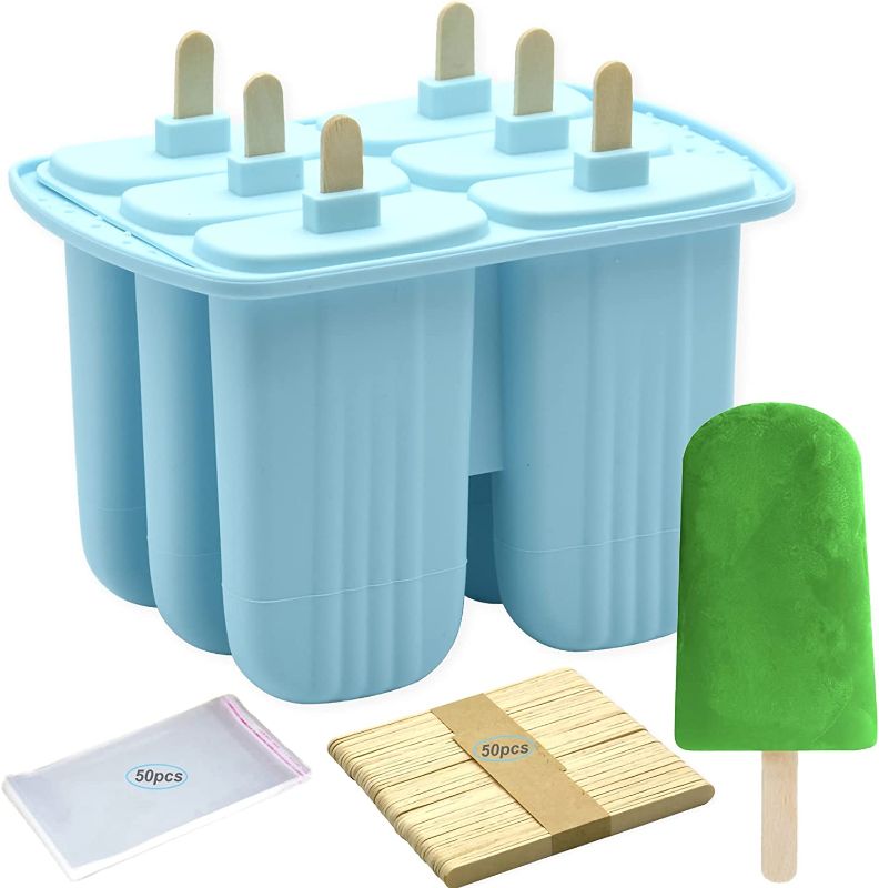 Photo 1 of Bangp Popsicle Molds 6 Pieces,Silicone Ice Pop Molds BPA Free,Homemade Popsicle Maker,Reusable Easy Release Ice Pop Maker for Kids,with 50 Popsicle Sticks and 50 Popsicle Bags(GREEN)
