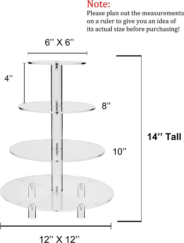 Photo 1 of Acrylic Cupcake Stand, Clear Dessert Tower Holder Display with Base for Wedding, Party, Baby Shower, 4 Tier Round, Transparent
