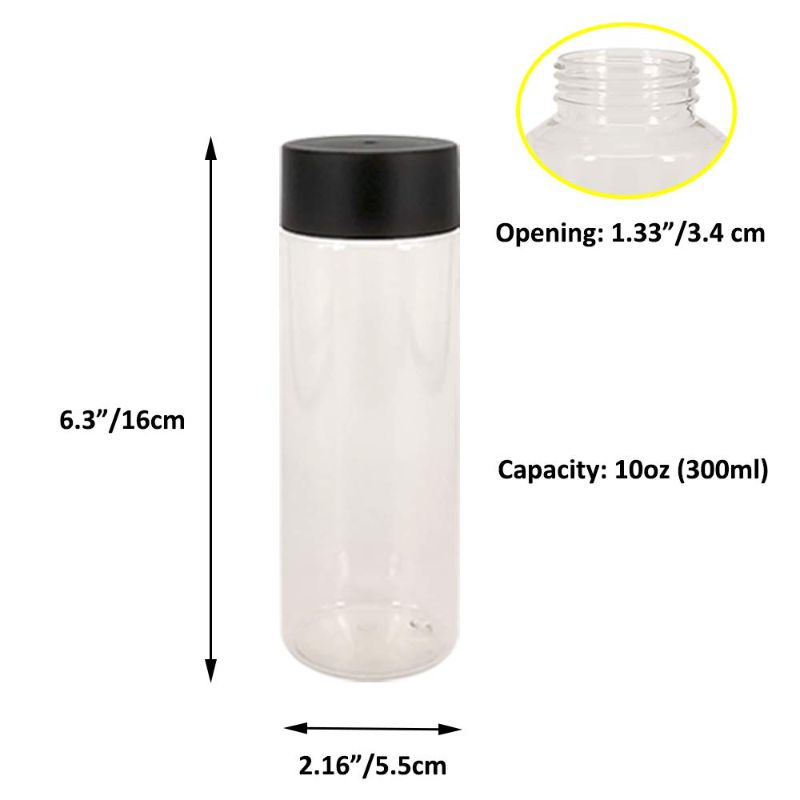 Photo 1 of 12 Pack 10 OZ (300 ml) Clear PET Plastic Juice Bottles with Black Lids - Plastic Smoothie Bottles Ideal for Juice, Milk, Homemade Beverages by ZMYBCPACK
