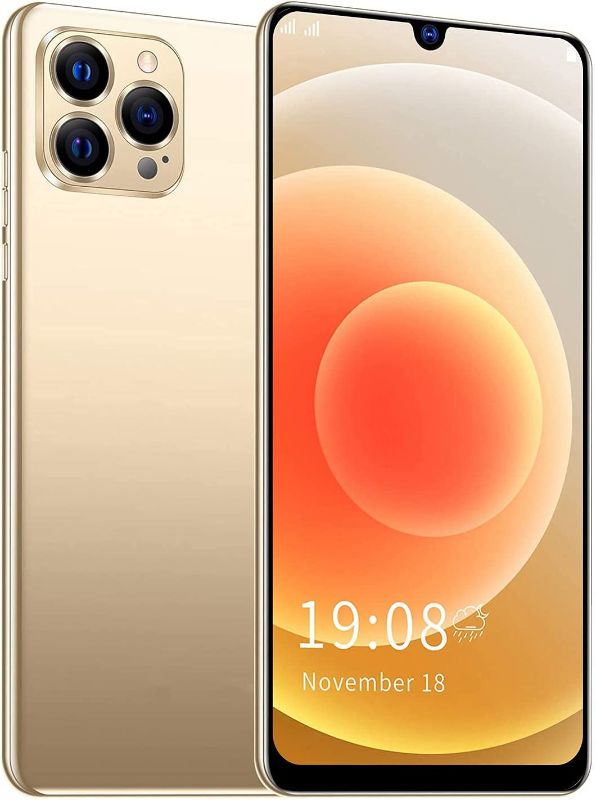 Photo 1 of IP12 PRO Unlocked Android Smartphone ,6.26in Waterdrop Full Screen Dual SIM Cell Phone ,Ultra Thin Mobile Phone Supports Face Fingerprint Unlocking ,Quad Core CPU ,Triple Rear Camera Gold
