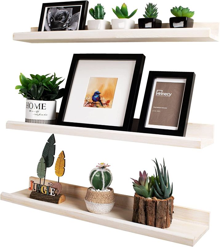 Photo 1 of Annecy 24 Inch Floating Shelves for Wall Set of 3, Washed White Long Floating Shelf for Wall, Solid Wood Shelves Picture Ledge for Bedroom, Bathroom, Kitchen, Office, 3 Different Sizes
