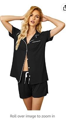 Photo 1 of Pajamas Women Short Sleeve Sleepwear Button Down Loungewear Soft Summer Pjs Shorts Set SIZE L --- HAS STAINS---