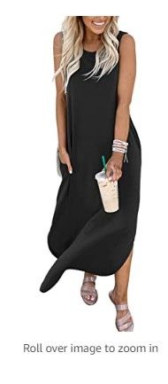 Photo 1 of ANRABESS Women's Casual Loose Sundress Long Dress Sleeveless Split Maxi Dresses Summer Beach Dress with Pockets SIZE S 
