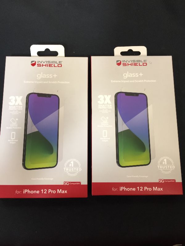 Photo 1 of InvisibleShield Glass+ Screen Protector – High-Definition Tempered Glass Made for iPhone 12 Pro Max – Impact & Scratch Protection, Clear, ---2 pieces--
