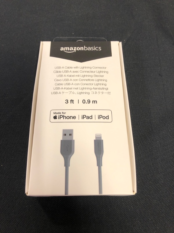 Photo 2 of Amazon Basics BS USB-A to Lightning Cable Cord, MFi Certified Charger for Apple iPhone, iPad, Gray, 3-Ft
