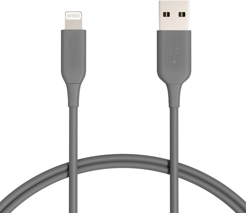 Photo 1 of Amazon Basics BS USB-A to Lightning Cable Cord, MFi Certified Charger for Apple iPhone, iPad, Gray, 3-Ft
