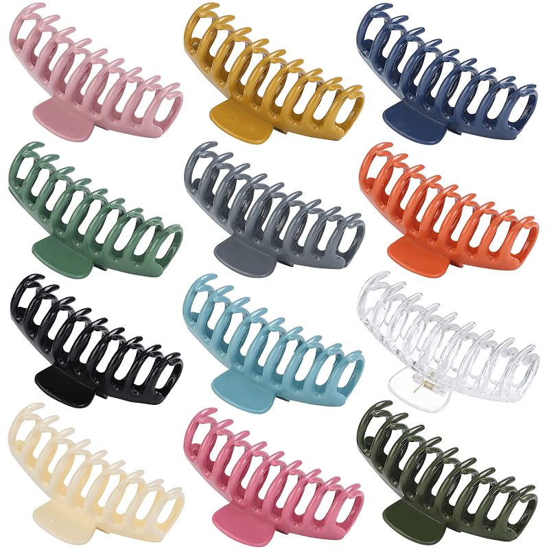 Photo 1 of 12 Pack Hair Claw Clips Large Stylish Hair Clips with 12 Colors Hair Claw Clips
