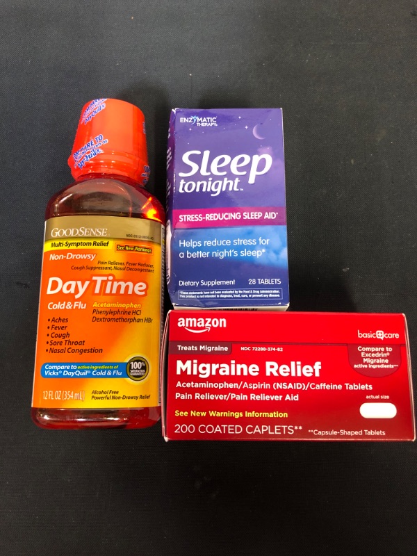 Photo 1 of 3 MEDICINE BUNDLE, DAY TIME COLD & FLU, SLEEP TONIGHT, AND MIGRAINE RELIEF. BEST BY 2022 AND 2023