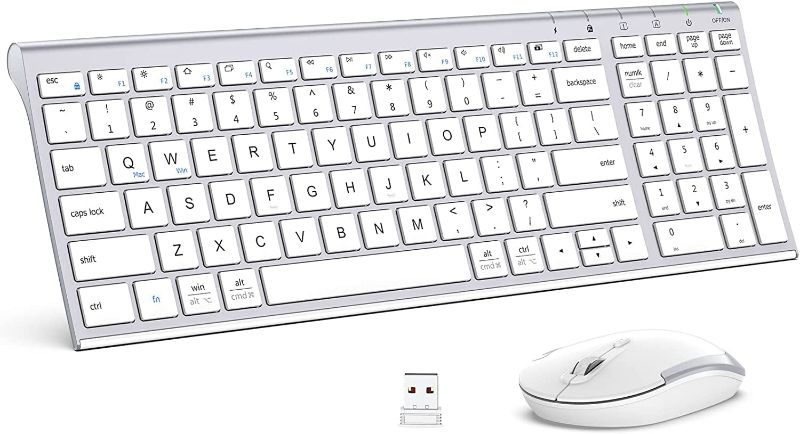 Photo 1 of iClever GK03 Wireless Keyboard and Mouse Combo - 2.4G Portable Wireless Keyboard Mouse, Rechargeable Ergonomic Design Full Size Slim Thin Stable Connection Keyboard for Windows 7/8/10, Mac OS
