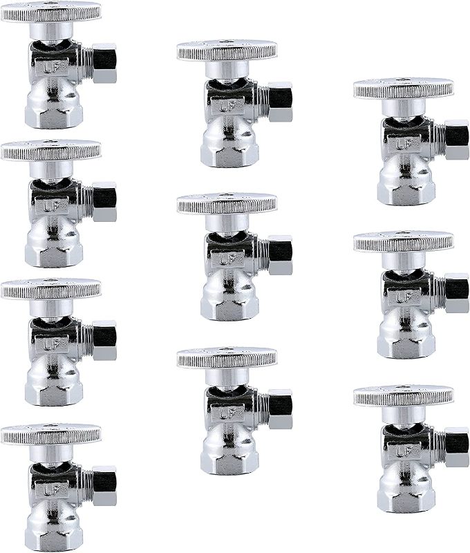 Photo 1 of (10-Pack) Cyrret Angle Stop Shut off Valve 1/4 Quarter Turn 1/2-Inch FIP Inlet X 3/8-Inch OD Outlet, Lead Free Brass Chromed, CUPC NSF AB1953 Approved
