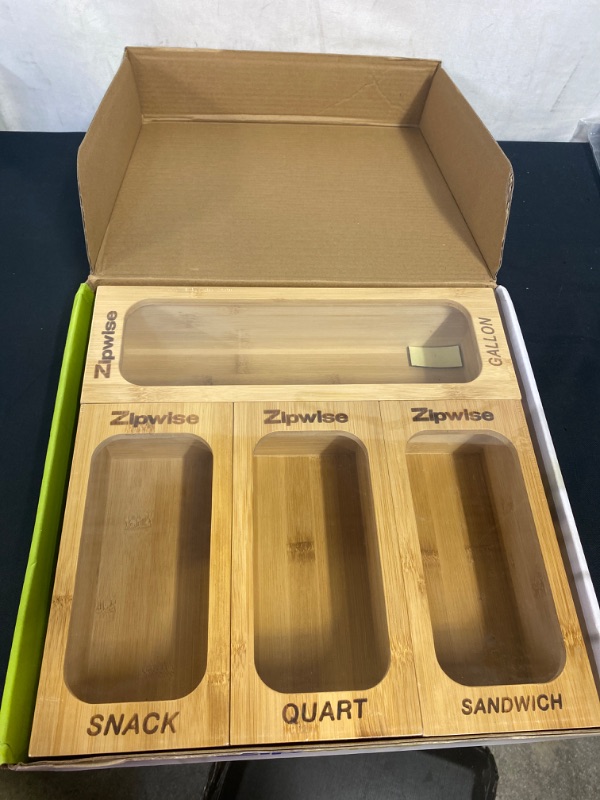 Photo 3 of ZIPWISE Bamboo Ziplock Bag Organizer for Drawer, Premium Bamboo Baggie Organizer for Baggie Storage, Zip lock Storage Bag Holder Ideal for Gallon, Quart, Sandwich, and Snack bags. (13 x 13 x 3.4 inches)
