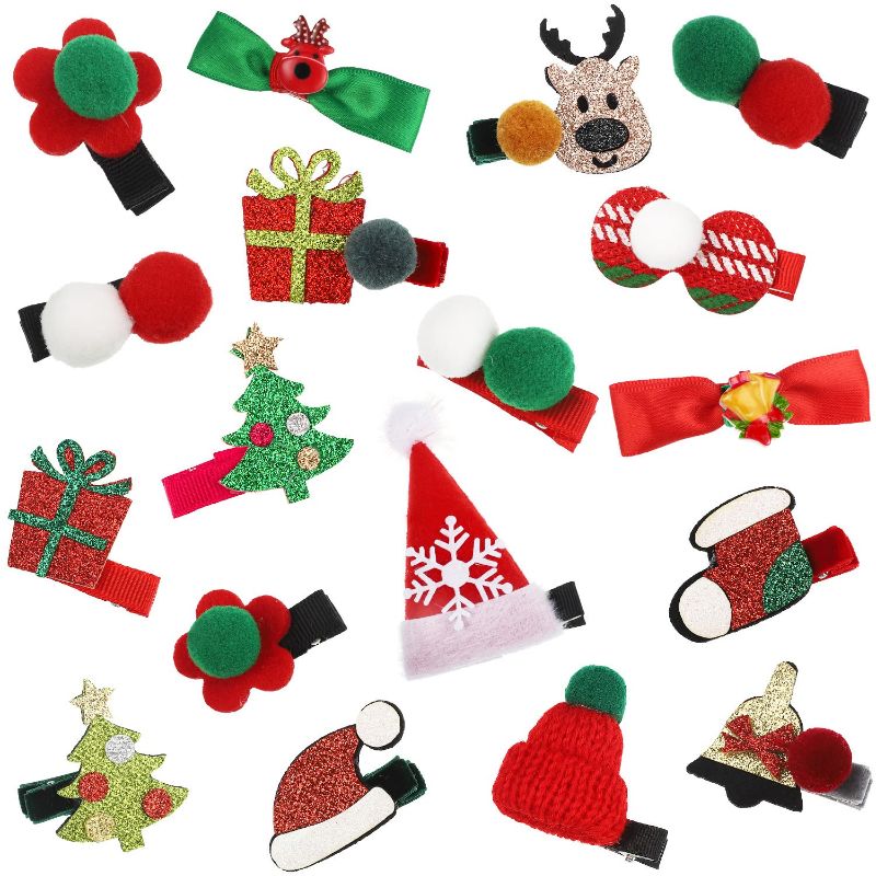 Photo 1 of 18 Pieces Christmas Hair Clips Lovely Christmas Barrettes Xmas Tree Hat Bowknot Hairpins for Women Girls
