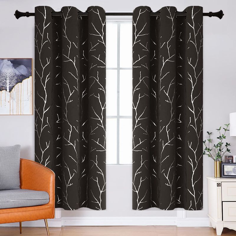 Photo 1 of BUHUA Blackout Curtains Tree Branches Design Window Curtains 72 Inches Long 2 Panels Grommet Thermal Insulated Darkening Curtains for Bedroom 52X72 inches Brown
