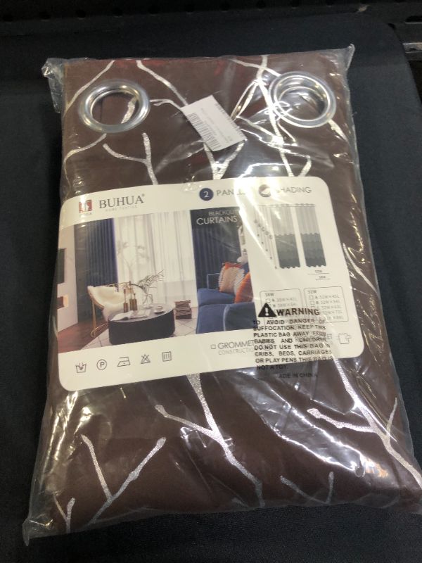 Photo 1 of BUHUA Blackout Curtains Tree Branches Design Window Curtains 72 Inches Long 2 Panels Grommet Thermal Insulated Darkening Curtains for Bedroom 52X72 inches Brown
