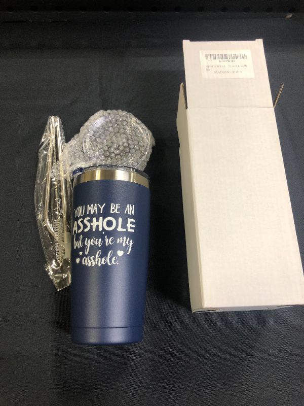 Photo 2 of  You May Be an Asshole But You're My Asshole Travel Tumbler, Valentine's Day Idea for Husband Boyfriend Lover Men Him, 20 Oz Stainless Steel Travel Tumbler with 2 Lids and Straw, Dark Blue