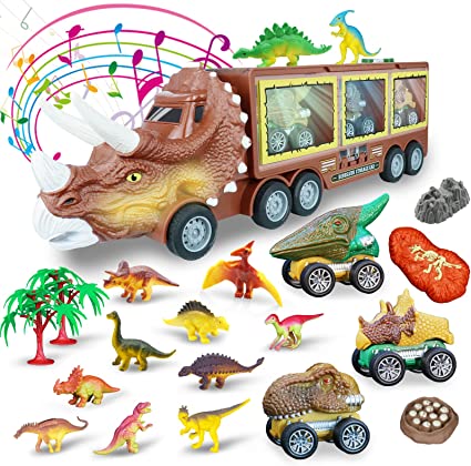 Photo 1 of Dinosaur Toy Truck for 3 4 5 Year Old Boys and Girls, 23 in 1 Dinosaur Toys Set for Kids, Pull Back Cars, Truck Toy with Music and Roaring Sound & Flashing Lights, Toddler Toys Gifts for Kids Age 2-7