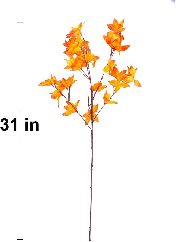 Photo 1 of [3 Pack] Maple Leaves Stem 35'' Autumn Faux Leaf Decoration Outdoor Silk Artificial Fall Leaves for Thanksgiving Christmas Home Kitchen Garden Decor(No Vase)
